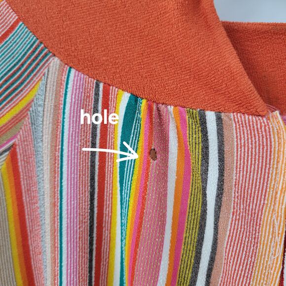 VTG Sears 70s Multicolor Striped House Coat Small Orange Robe Keyhole Back - Picture 11 of 16